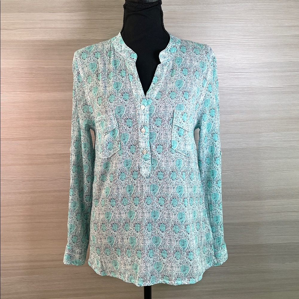 Carve Designs Dylan Gauze 100% Cotton Teal and Gray Patterned Tunic